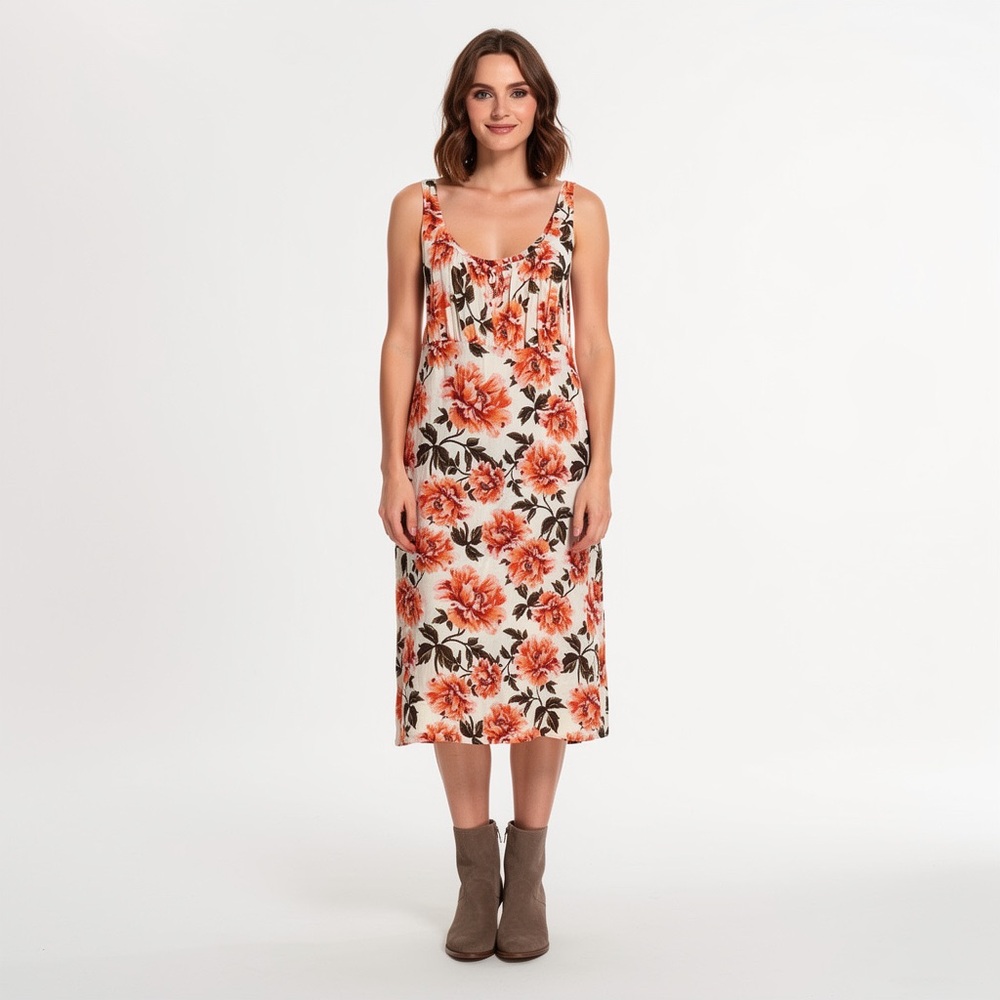 Old Navy modern colorful, crimson floral mid sundress size large